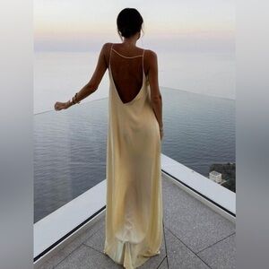 Backless Vacation Satin Long Dress in color-Apricot